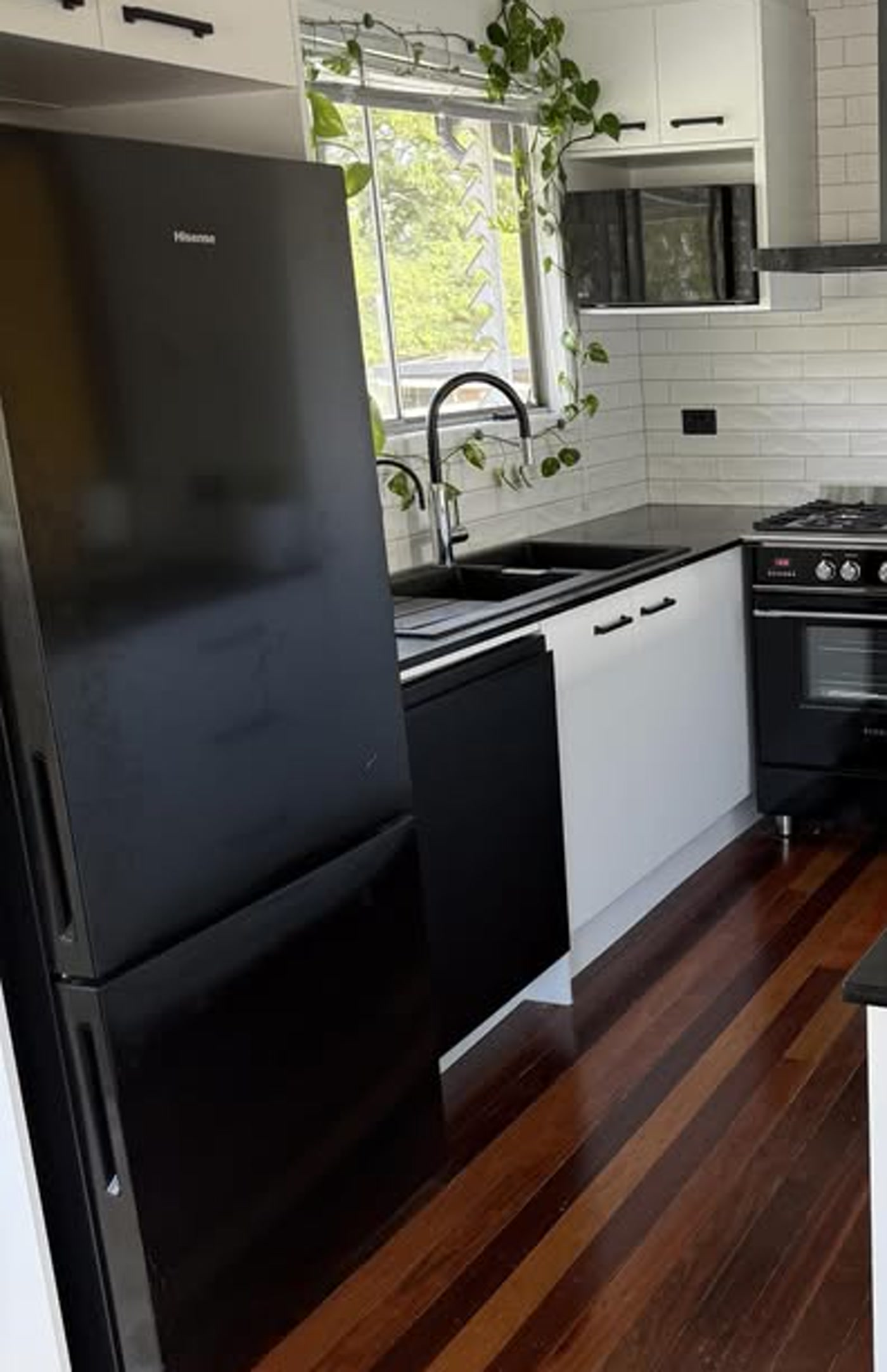 PMG Cabinetry kitchen — Hisense fridge, sink, subway splashback